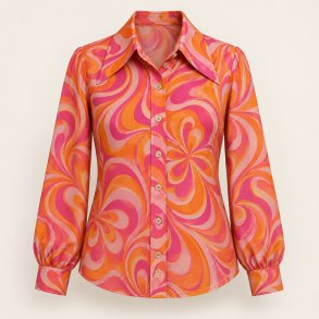 Psykedelisk skjortebluse i pink og orange