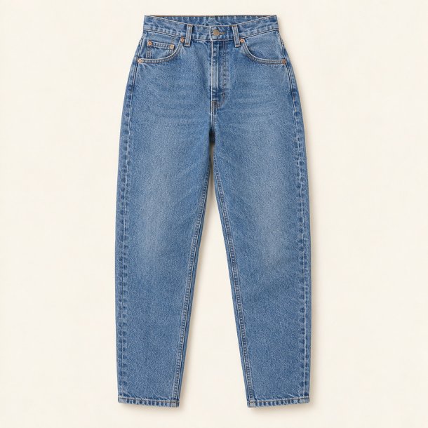 H�jtaljede mom jeans i bl� denim