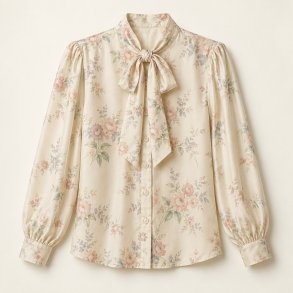 Cremefarvet silkebluse med blomster