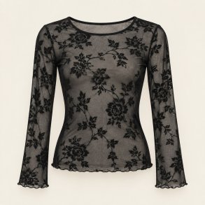 Sort blomstret mesh-top