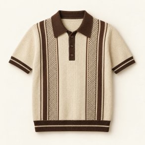Strikket polo i creme og brun