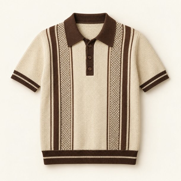 Strikket polo i creme og brun