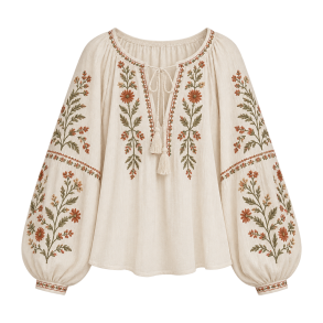 Broderet cremebohemebluse