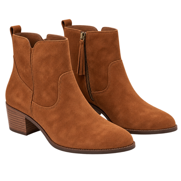 Cognacfarvede ankelst�vler med ruskindslook