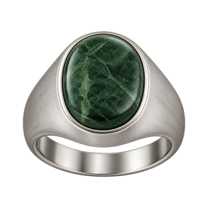 Oval ring i s�lvlook med skovgr�n sten