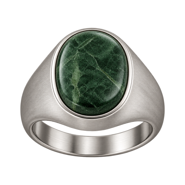 Oval ring i s�lvlook med skovgr�n sten