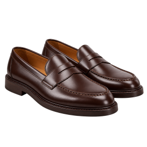 Polerede m�rkebrune penny loafers