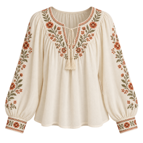 Broderet elfenbensbluse