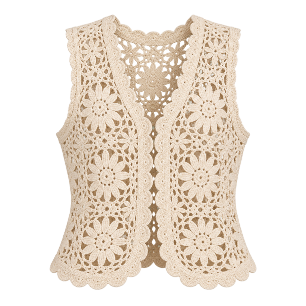 Cremefarvet h�klet vest