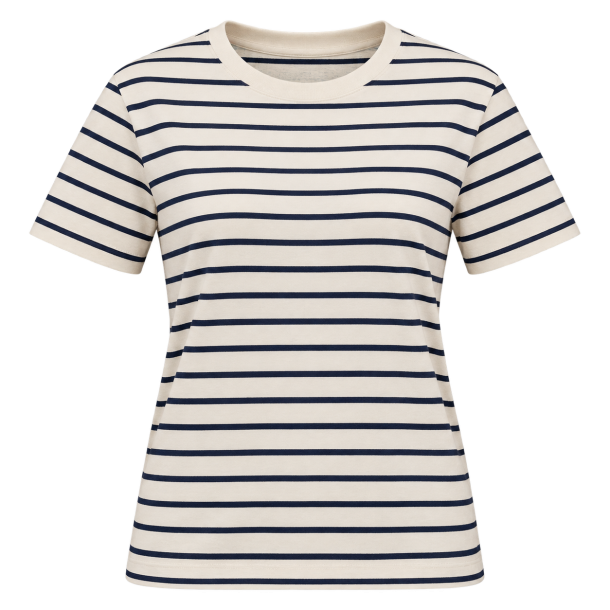 Cremefarvet T-shirt med navy striber