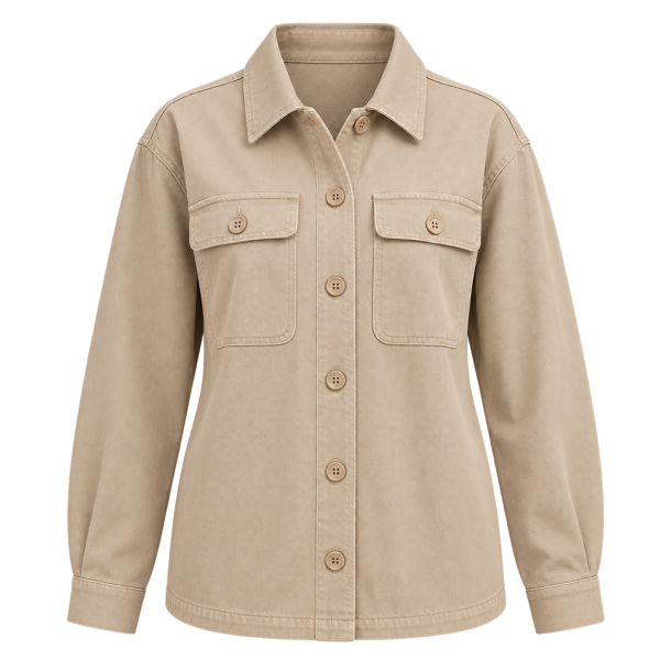 Sandfarvet overshirt med store lommer