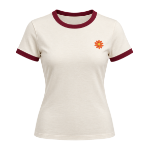 Cremefarvet ringer-T-shirt med bordeaux kant