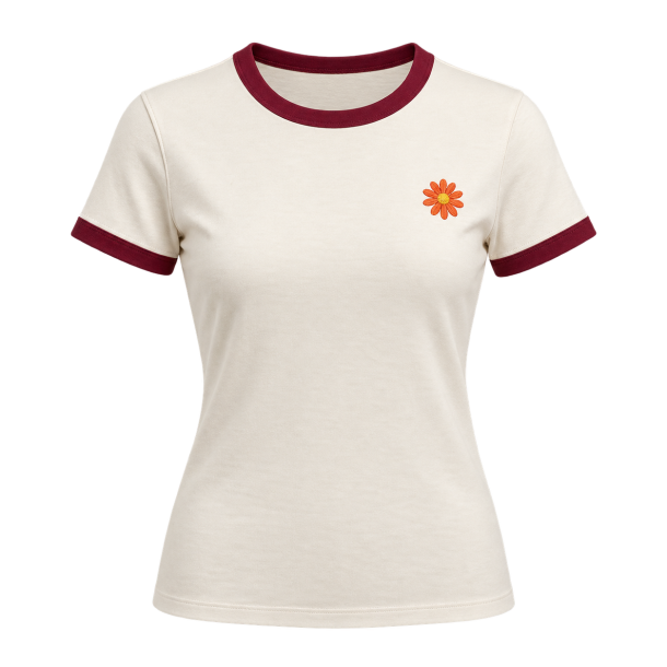 Cremefarvet ringer-T-shirt med bordeaux kant