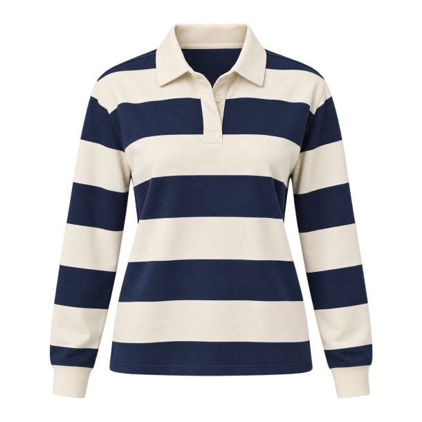 Navy og cremefarvet stribet rugbytr�je