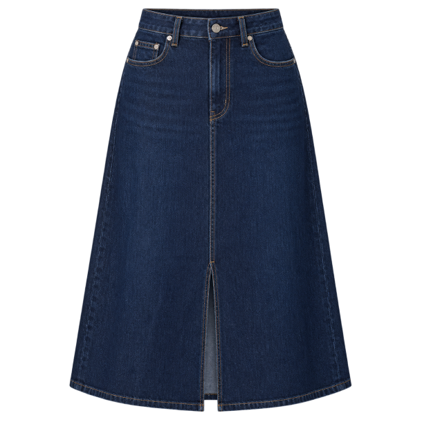 M�rk denimnederdel med A-form