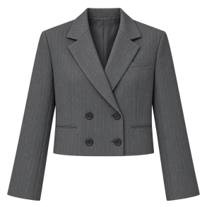 Gr� kort dobbeltradet blazer med n�lestriber