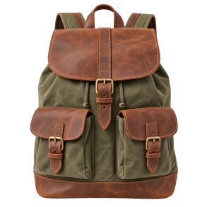 Retro outdoor-rygs�k i oliven og cognac