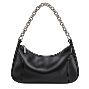 Sort skuldertaske med s�lvk�de