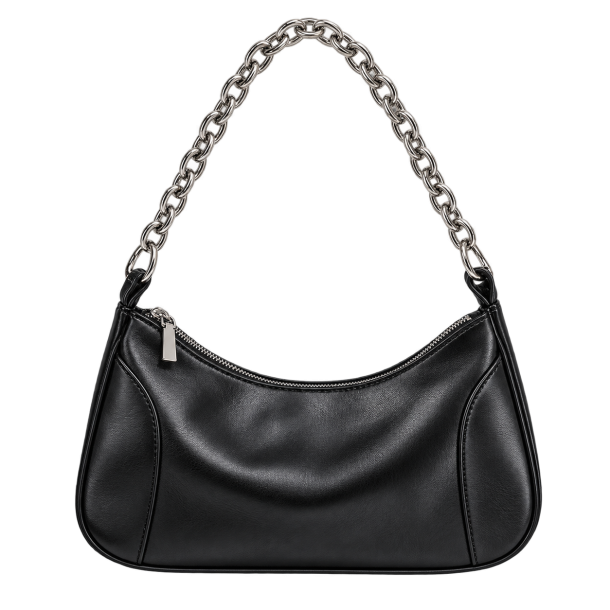 Sort skuldertaske med s�lvk�de